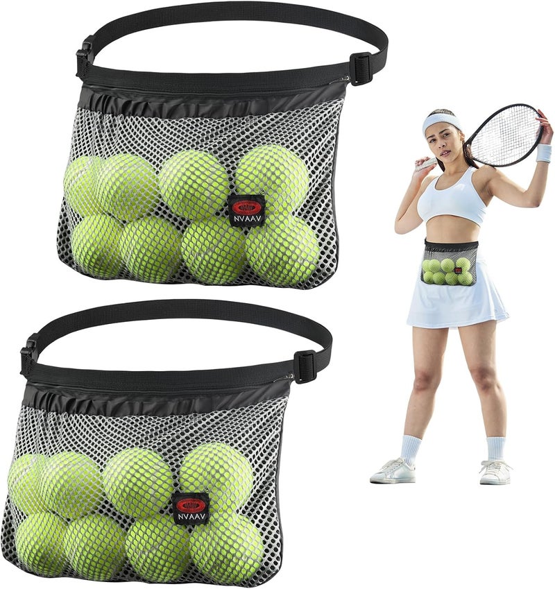 NVAAV Tennis Ball Band Holder, Pickleball Ball Waist Bag with Adjustable Belt, Tennis Waist Storage Pouch, Mesh Waist Hip Ball Bag Pouch Carrier, Holding 8-10 Balls for Tennis, Pickleball, Golf Accessories - Image 1